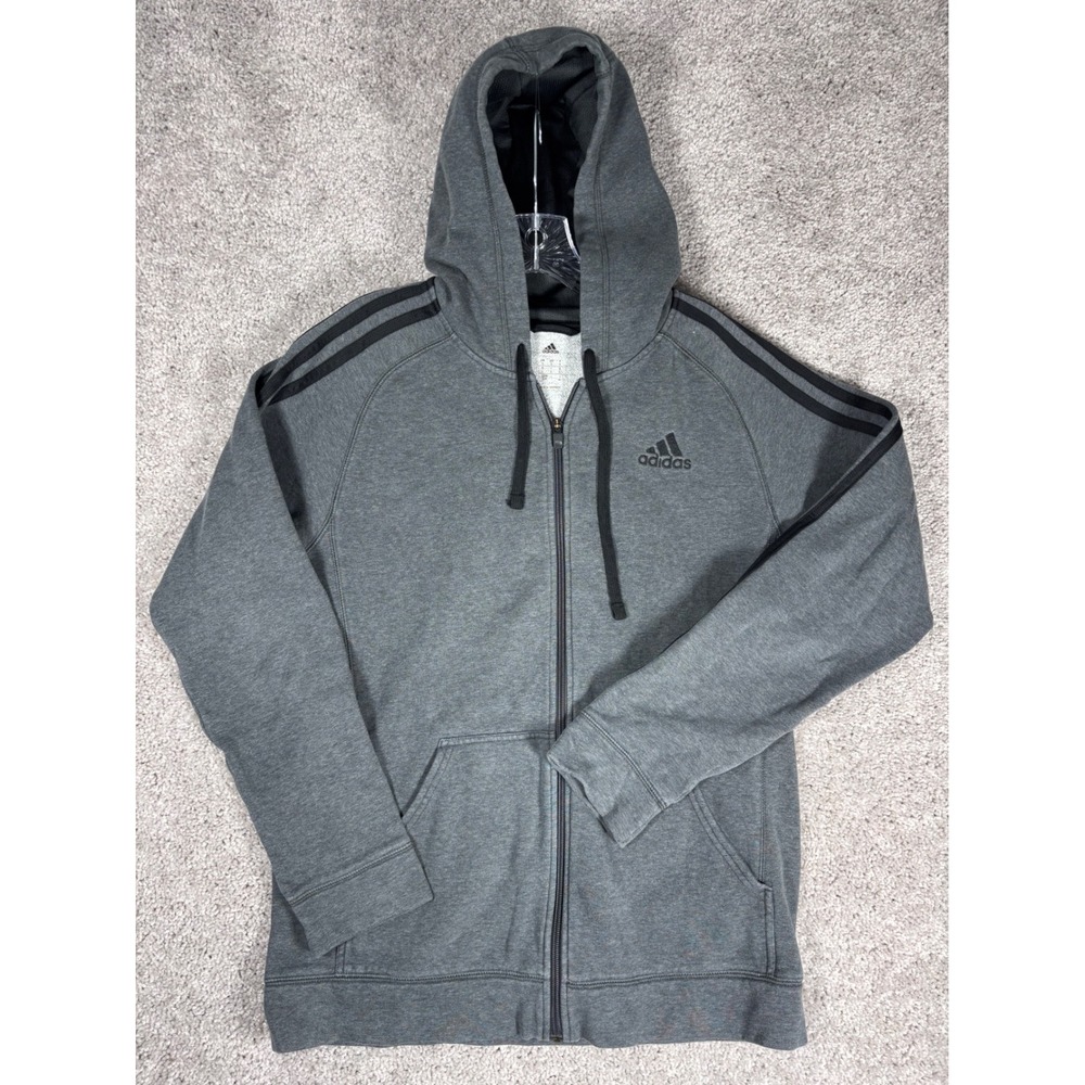 Adidas Gray Full Zip Hoodie Sweatshirt 3 Stripe Logo‎ Mens Size S